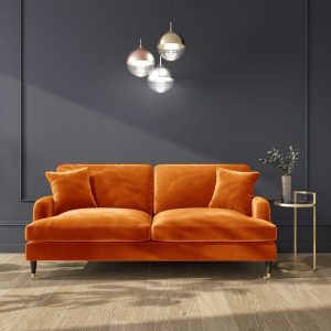 Kilburn three-seater velvet sofa